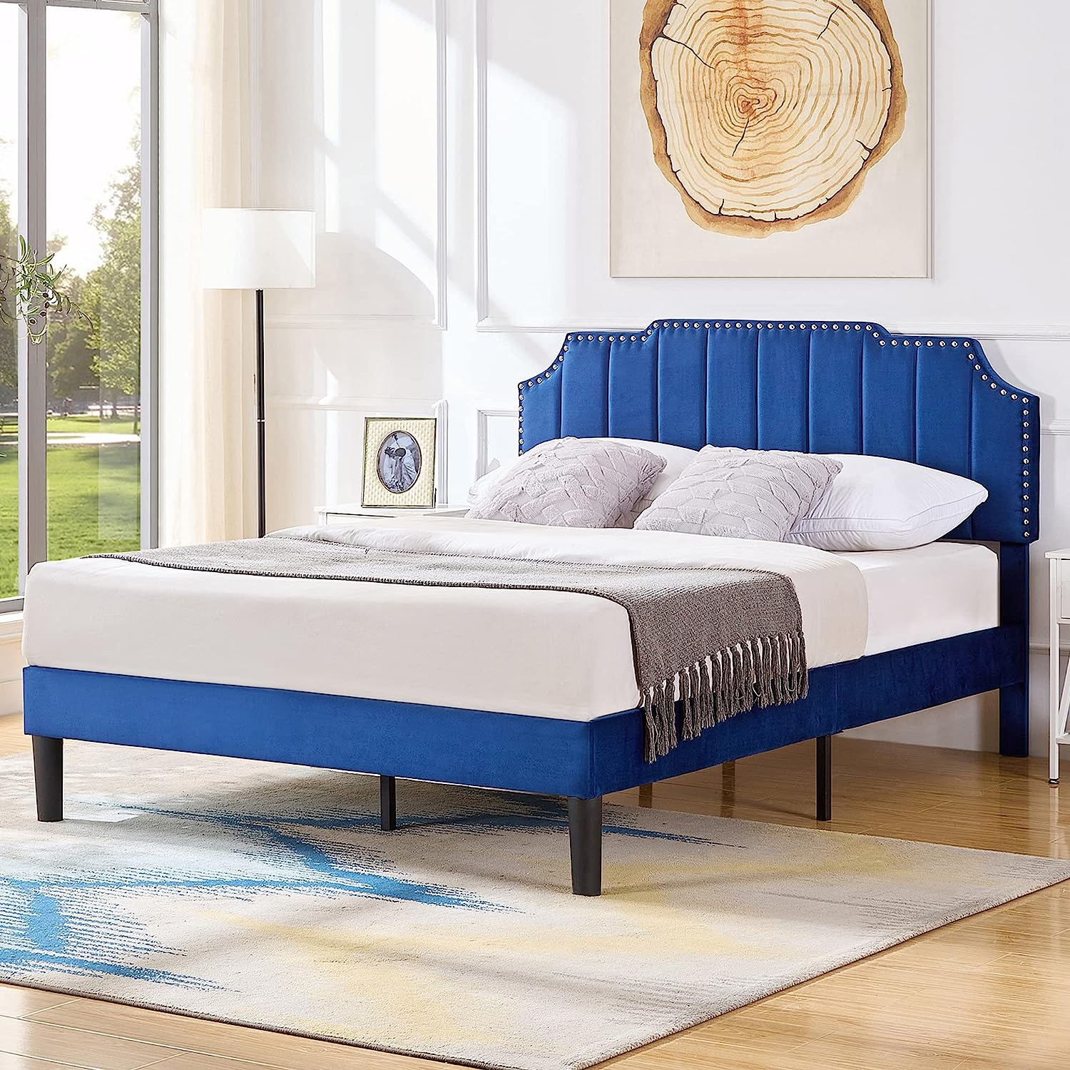 Upholstered Platform Bed Frame with Tufted Adjustable Headboard