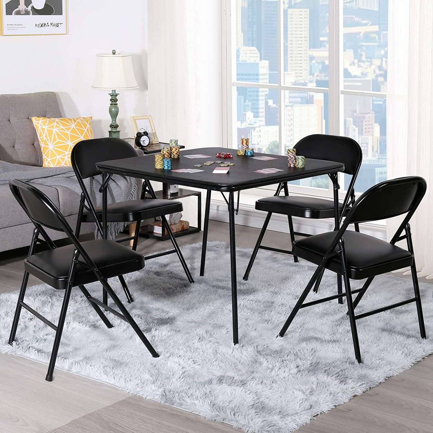 VECELO Square Folding Card Table Black