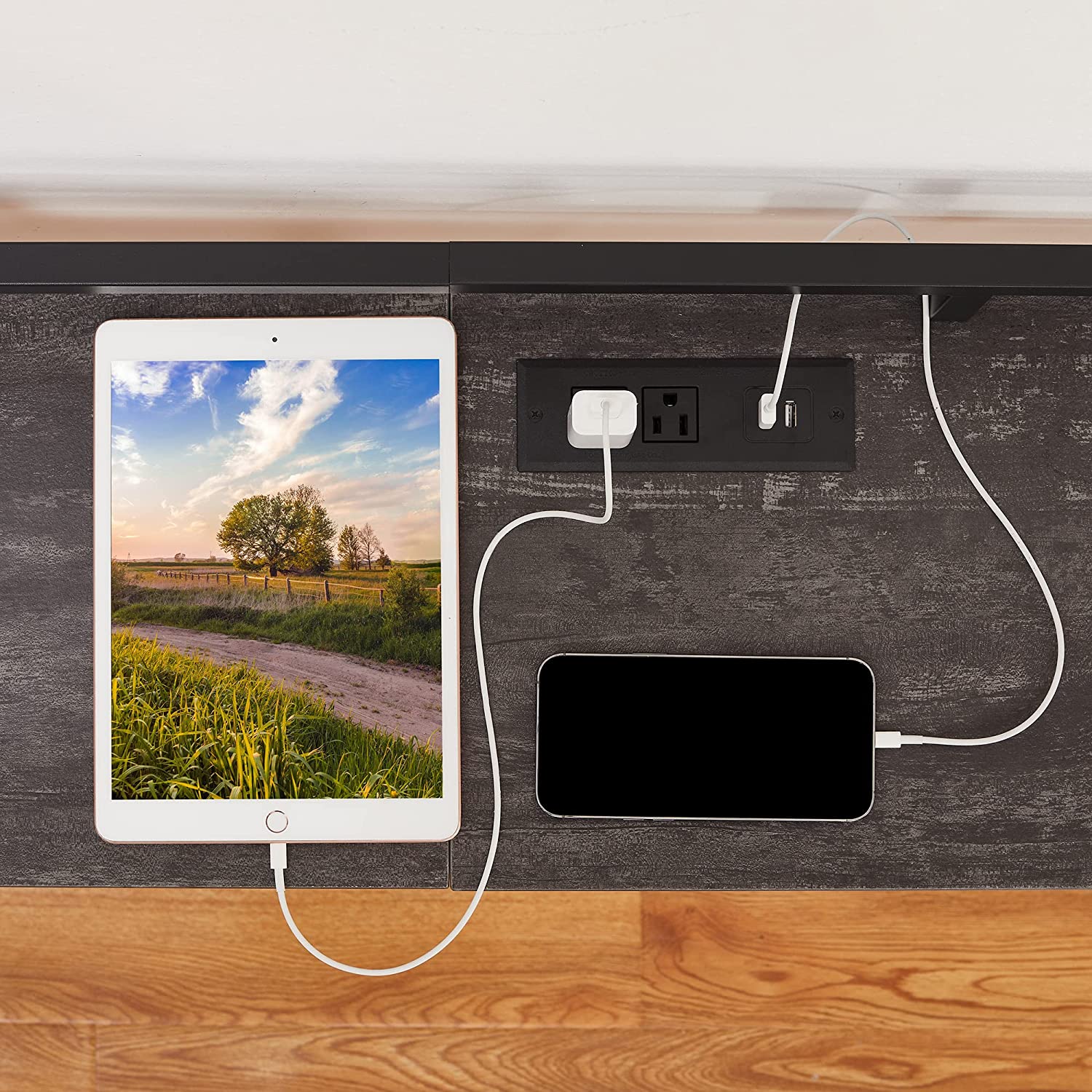 VECELO Extra Long Entryway Narrow Sofa Couch Behind Console Table with Power Outlet & USB Ports