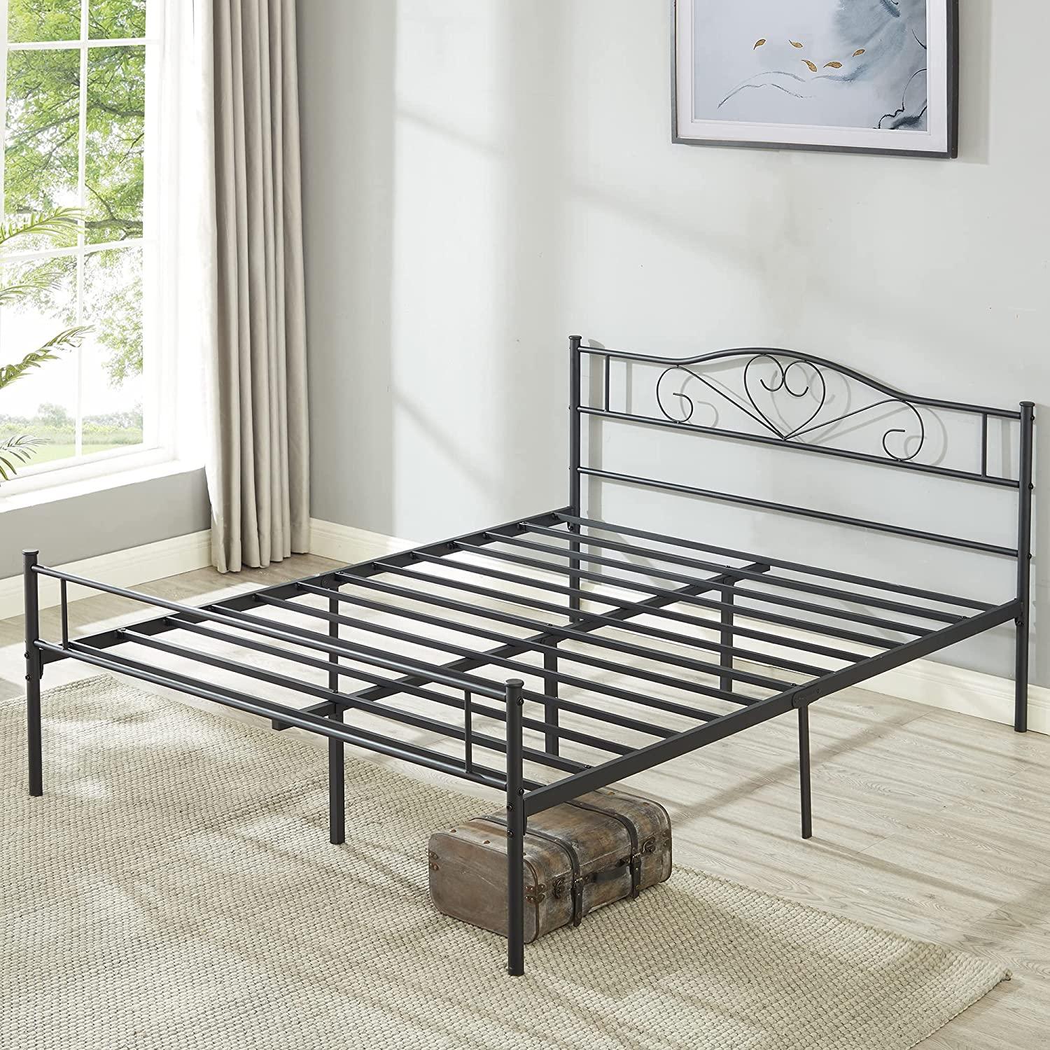 VECELO Metal Platform Bed Frame Mattress Foundation Decorative Headboard & Footboard