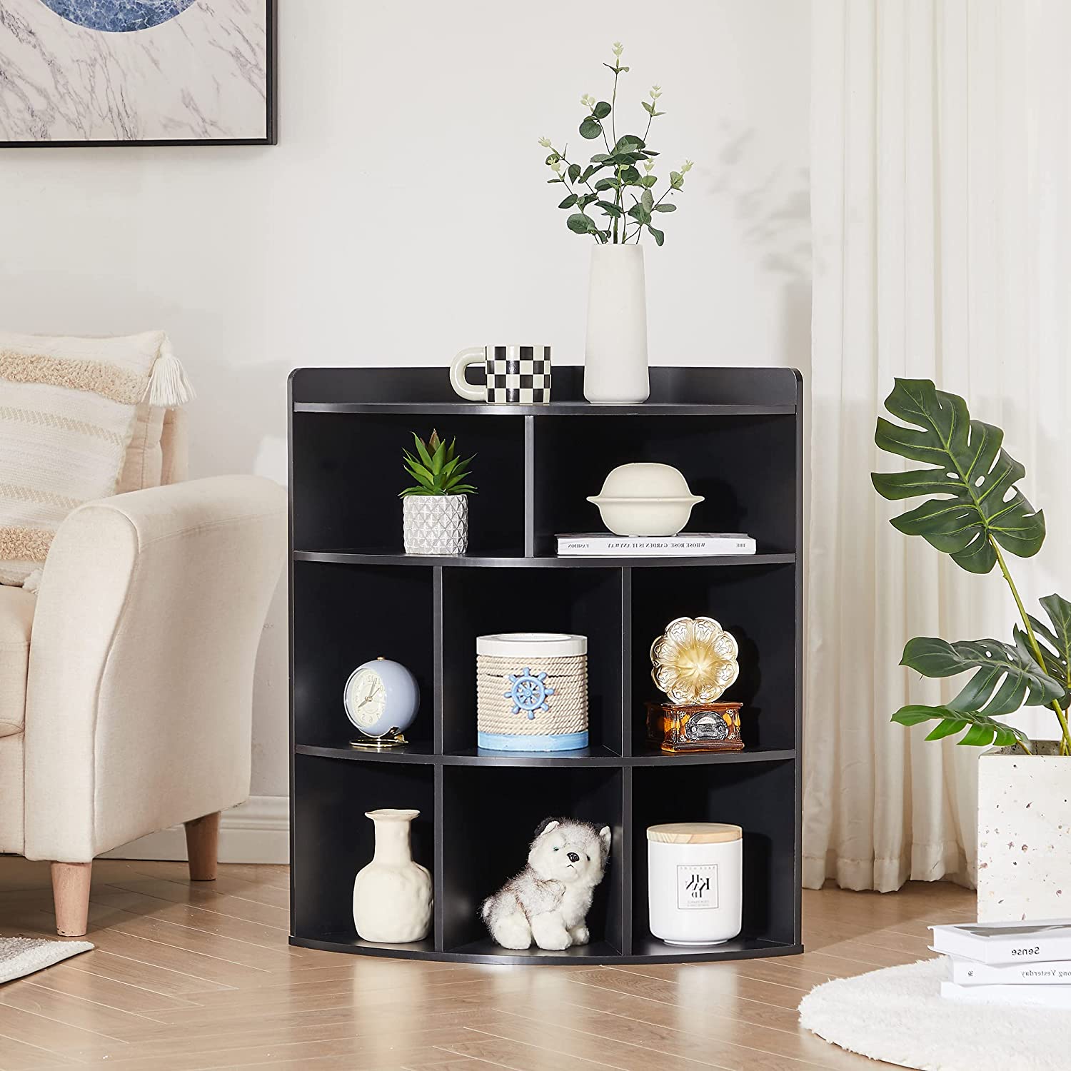 VECELO 3-Tier Corner Cabinet with 8 Cubbies, Wooden Cube Storage Organizer