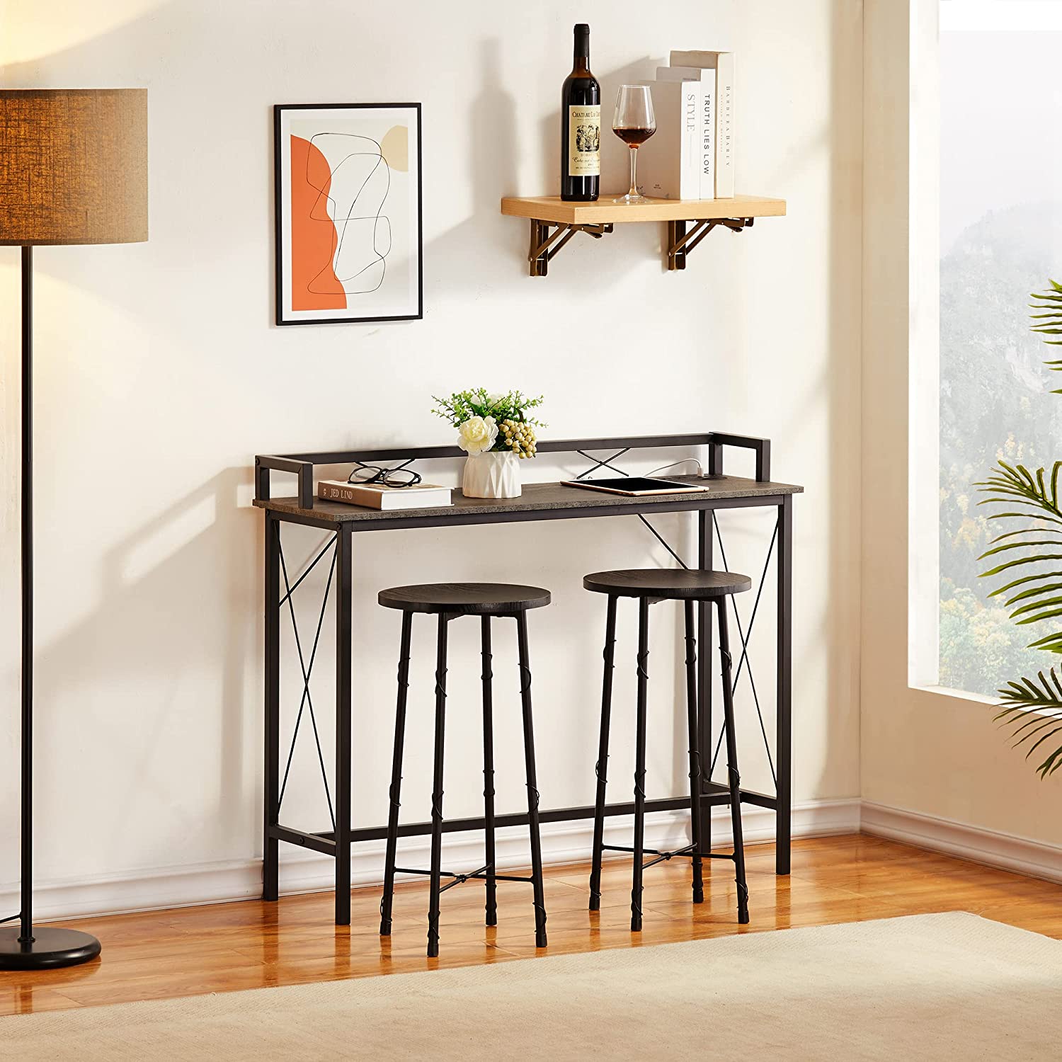 VECELO Extra Long Entryway Narrow Sofa Couch Behind Console Table with Power Outlet & USB Ports