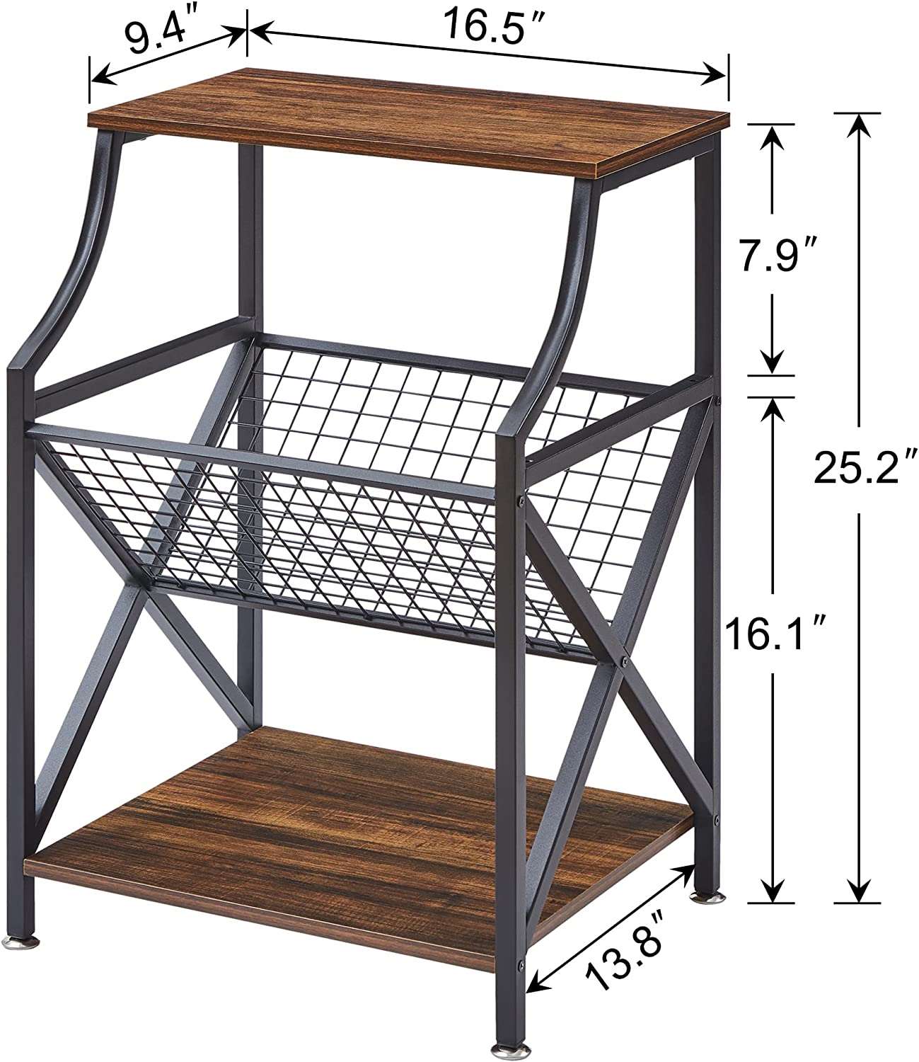 VECELO 3-Tier End Table with Storage Magazine Holder - VECELO
