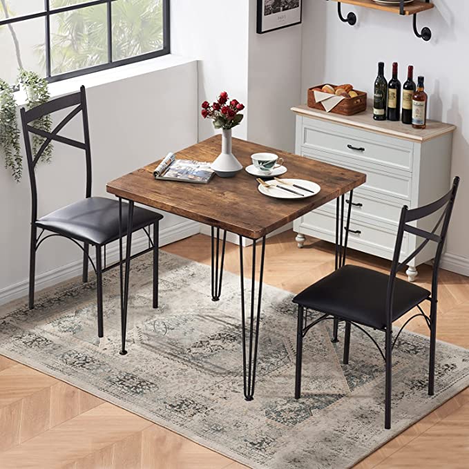 VECELO 3-Piece Kitchen & Dining Table Set for Home Kitchen Breakfast Nook