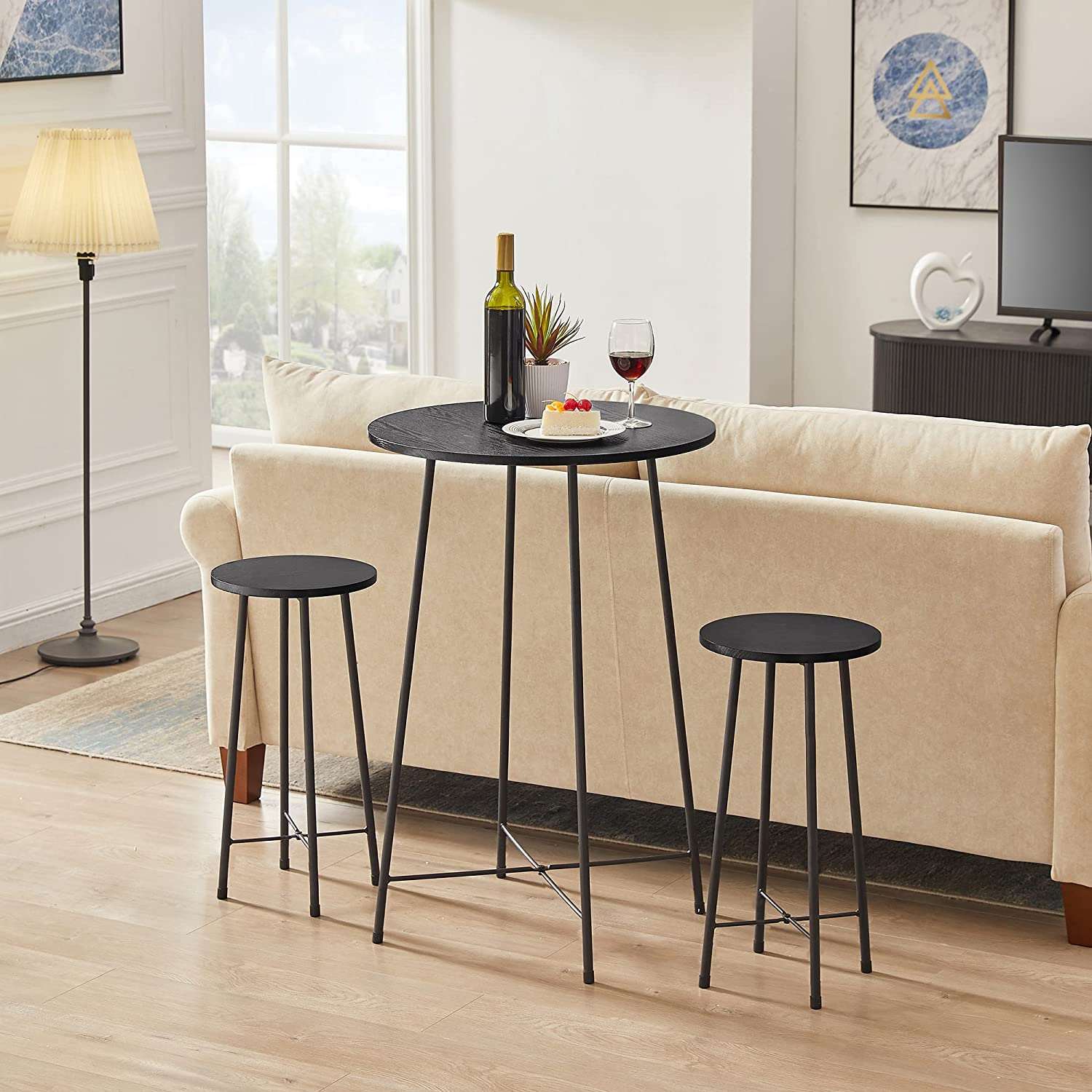 VECELO 3-Piece Round Bistro Table and Chairs Set with Counter Height & Wood top for Dining Room