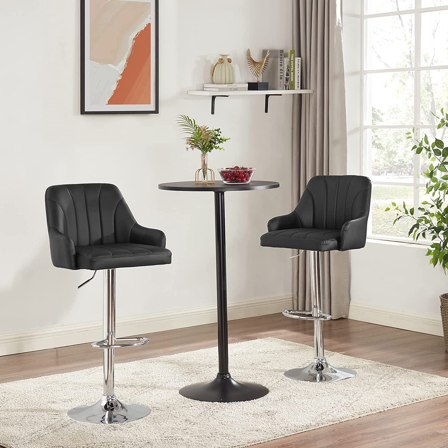 VECELO Adjustable Counter Height Bar Stools with Back and Arm Stools Set of 2 - VECELO