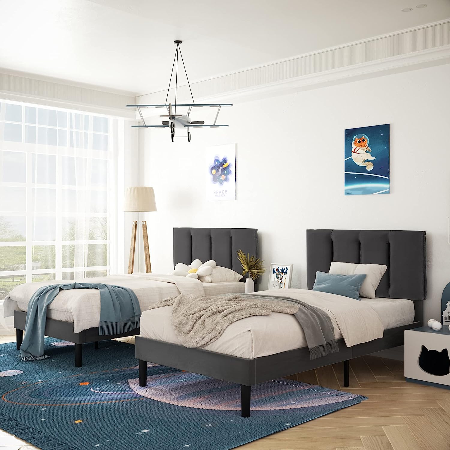 VECELO Modern Upholstered Platform Bedframe, Adjustable Headboard