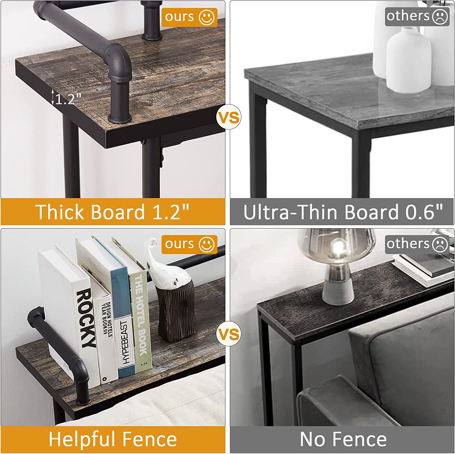 VECELO Extra Long Console/Sofa Table with Charging Station&Power Outle