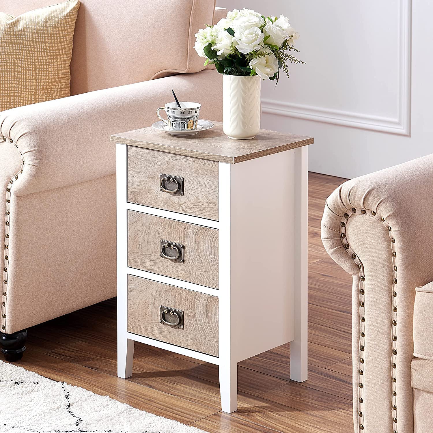 VECELO Modern Nightstands Set of 2, Side End Table with Drawers