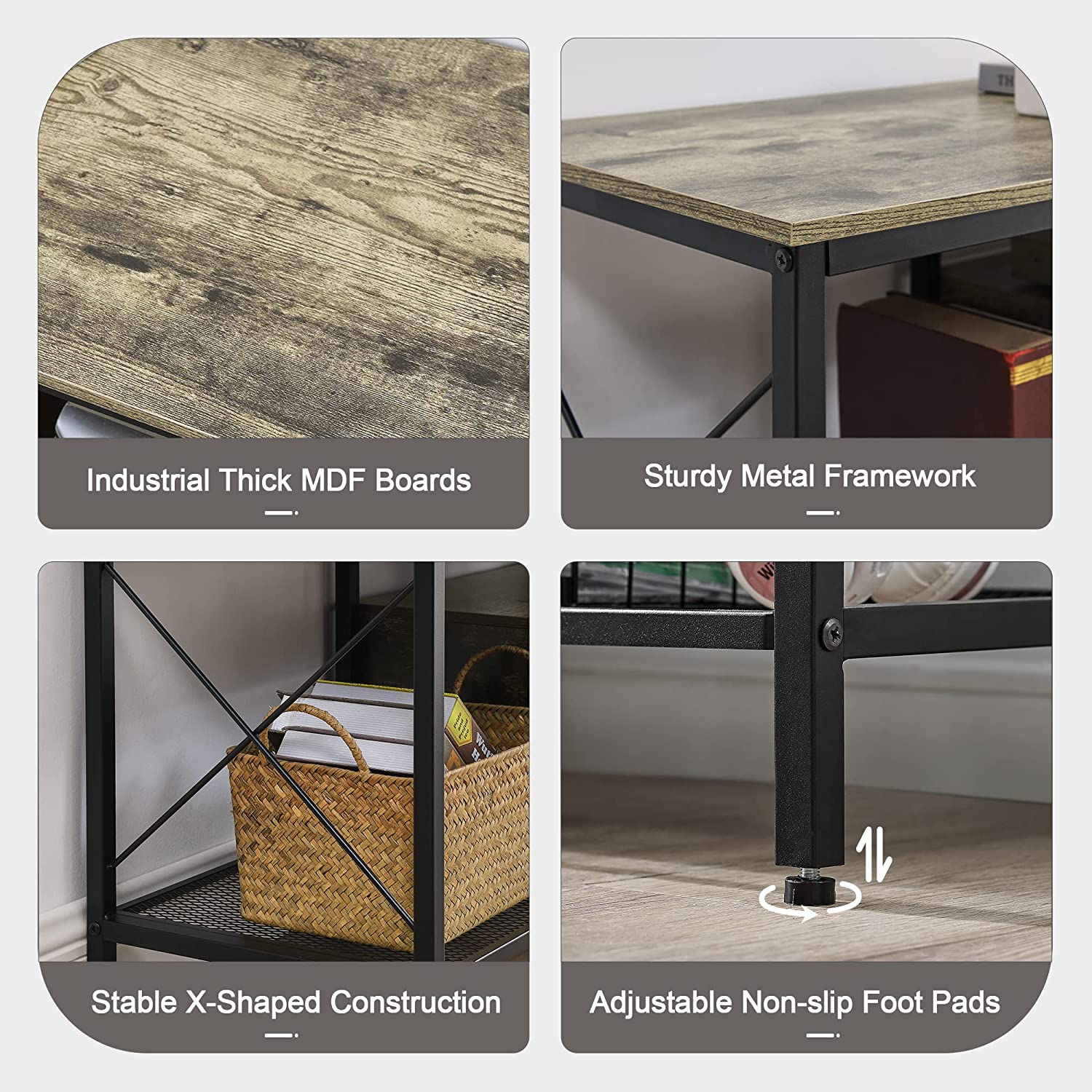 VECELO Industrial TV Stand Television Cabinet 3-Tier Console with Open Storage Shelves, Entertainment Center with Metal Frame for Living Room