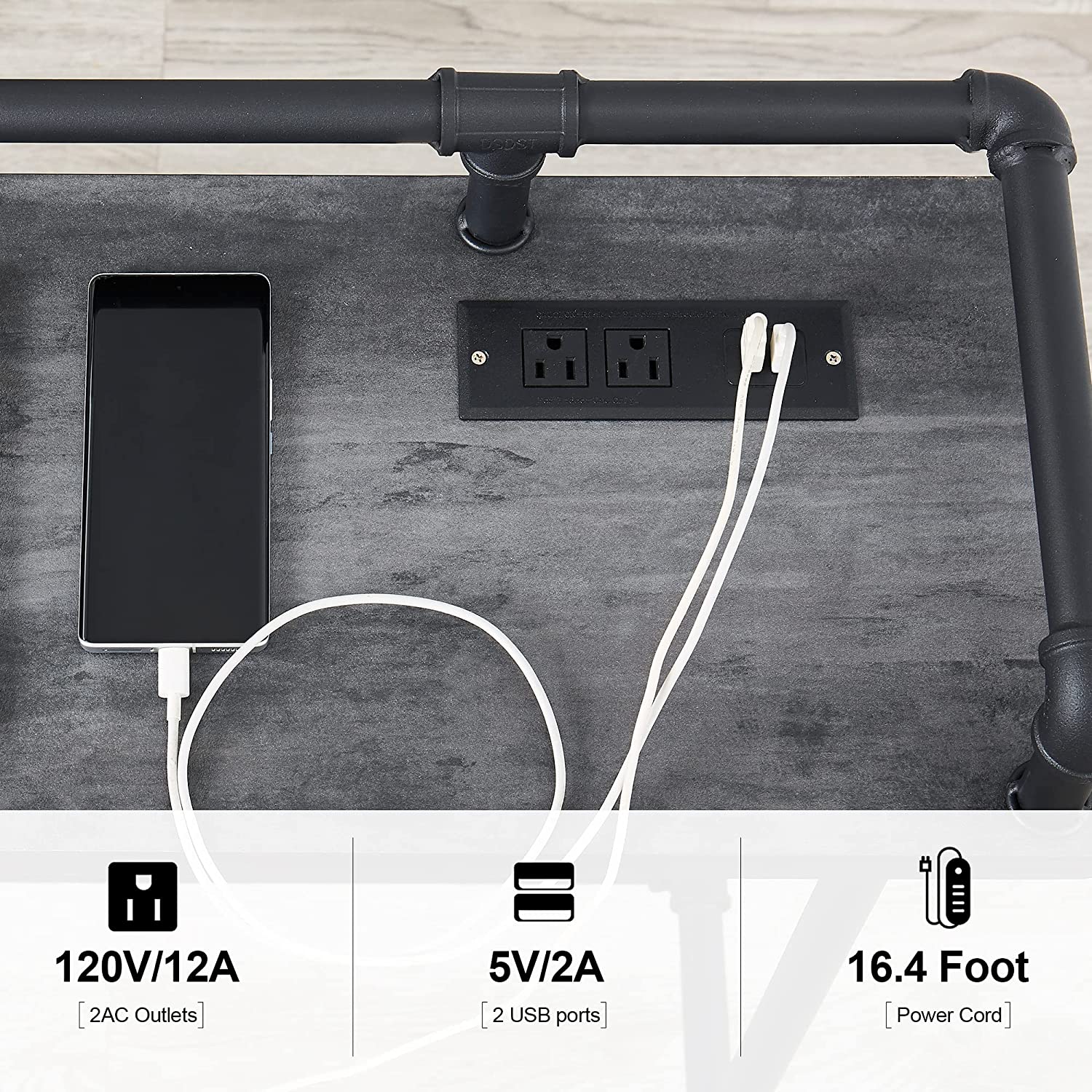 VECELO Extra Long Console/Sofa Table with Charging Station&Power Outle