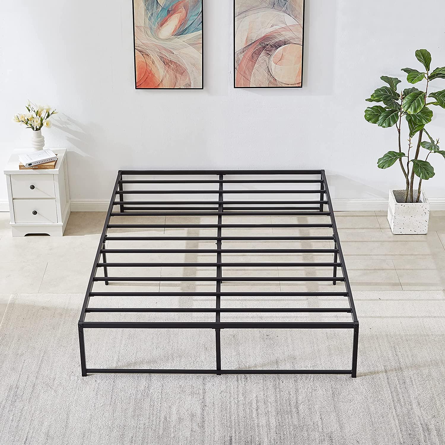 VECELO 14" Black Platform Bed Frame/Mattress Foundation/No Box Spring Needed/Steel Slat Support - VECELO