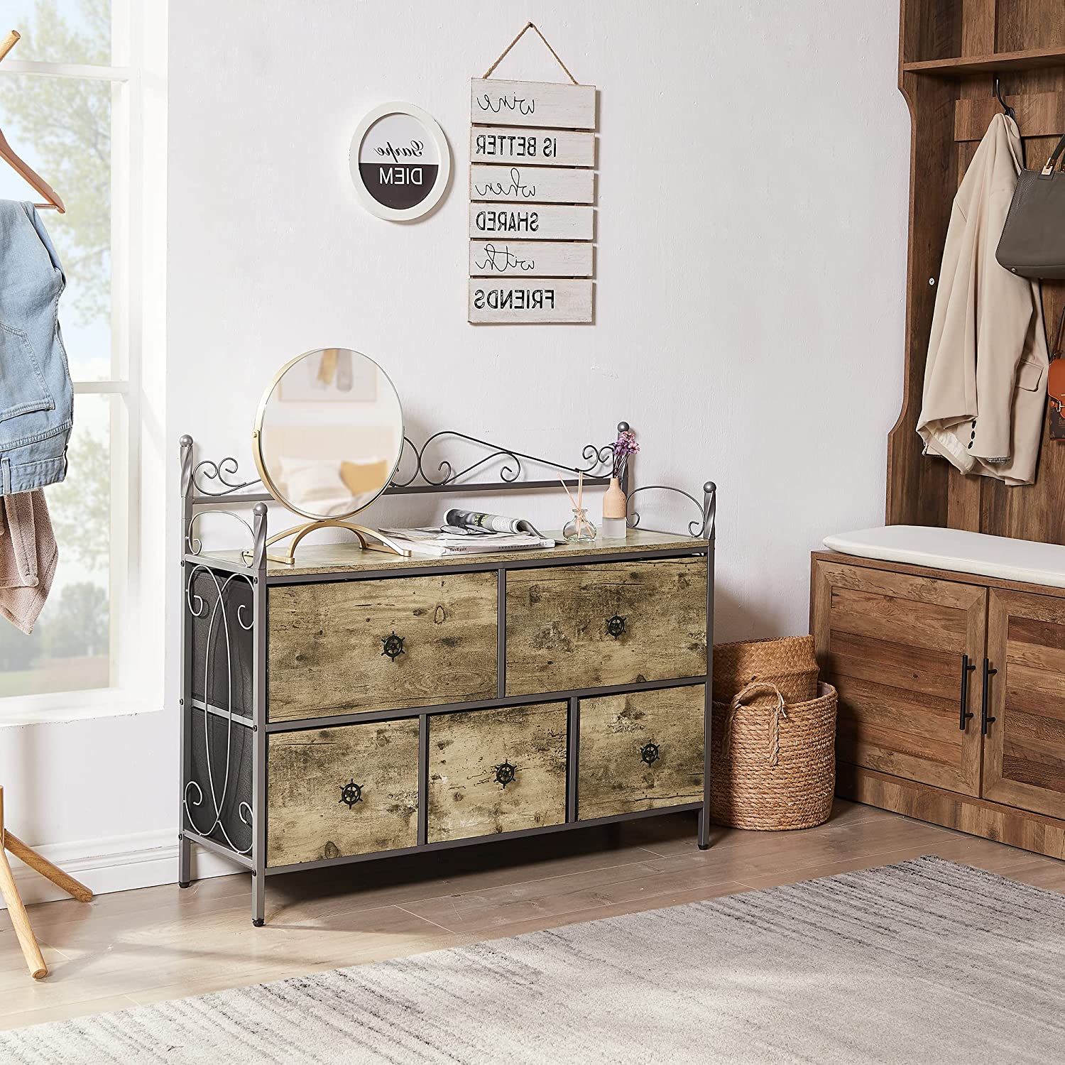 VECELO Dresser for Bedroom with 5 Drawers, Storage Organizer Unit with Shelf for Closet, Living Room