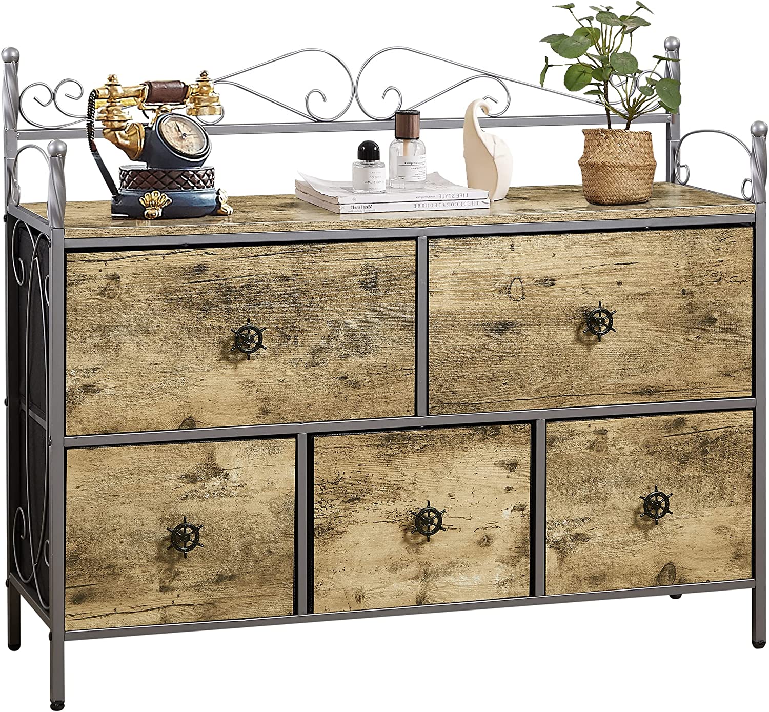 dresser with shelves VECELO Dresser for Bedroom with 5 Drawers, Storage Organizer Unit with