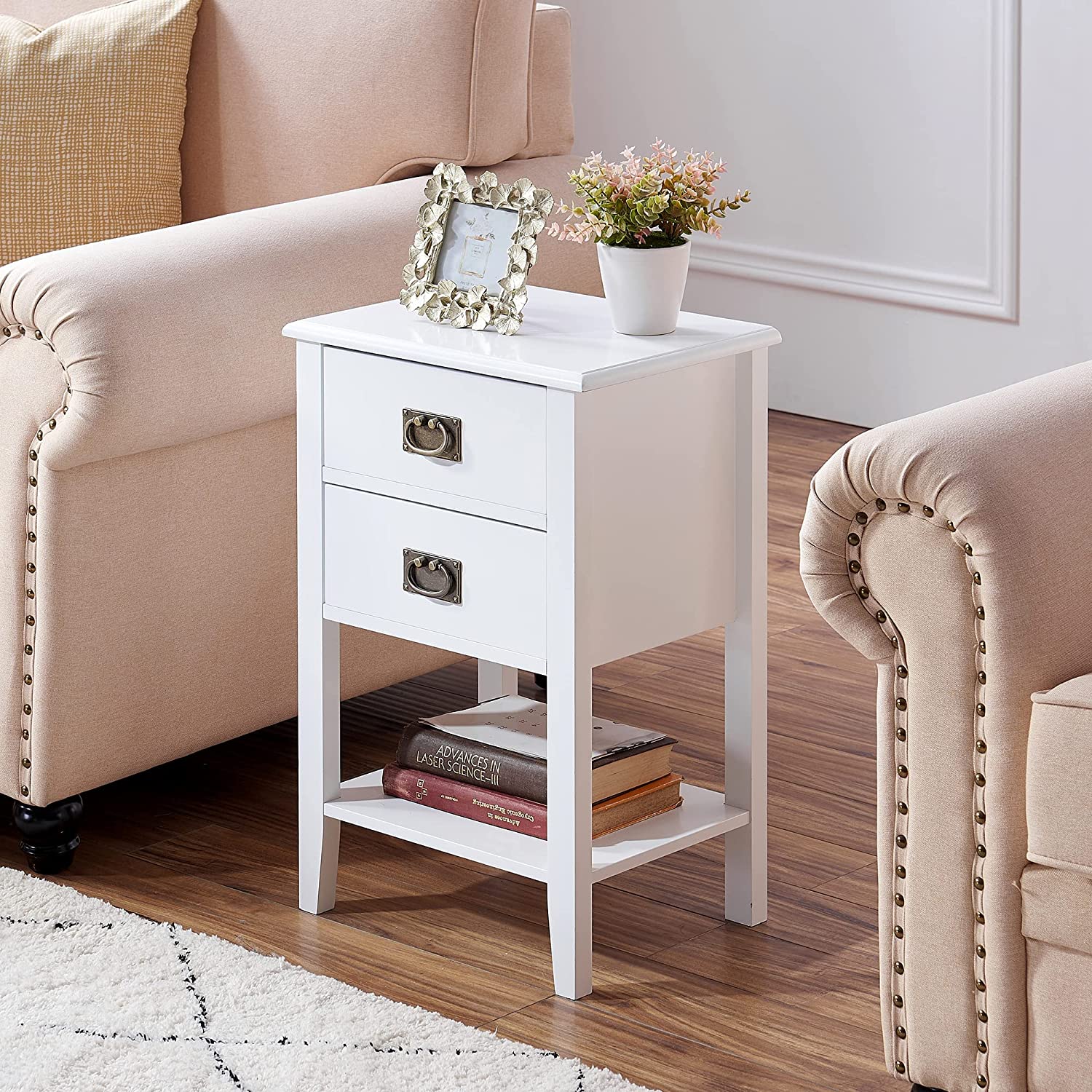 VECELO Modern Nightstands Set of 2, Side End Table with Drawers