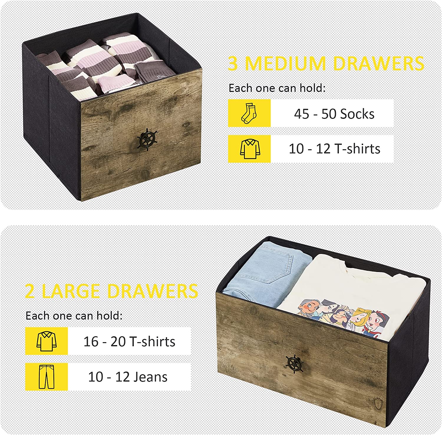 VECELO Dresser for Bedroom with 5 Drawers, Storage Organizer Unit Wide Chest