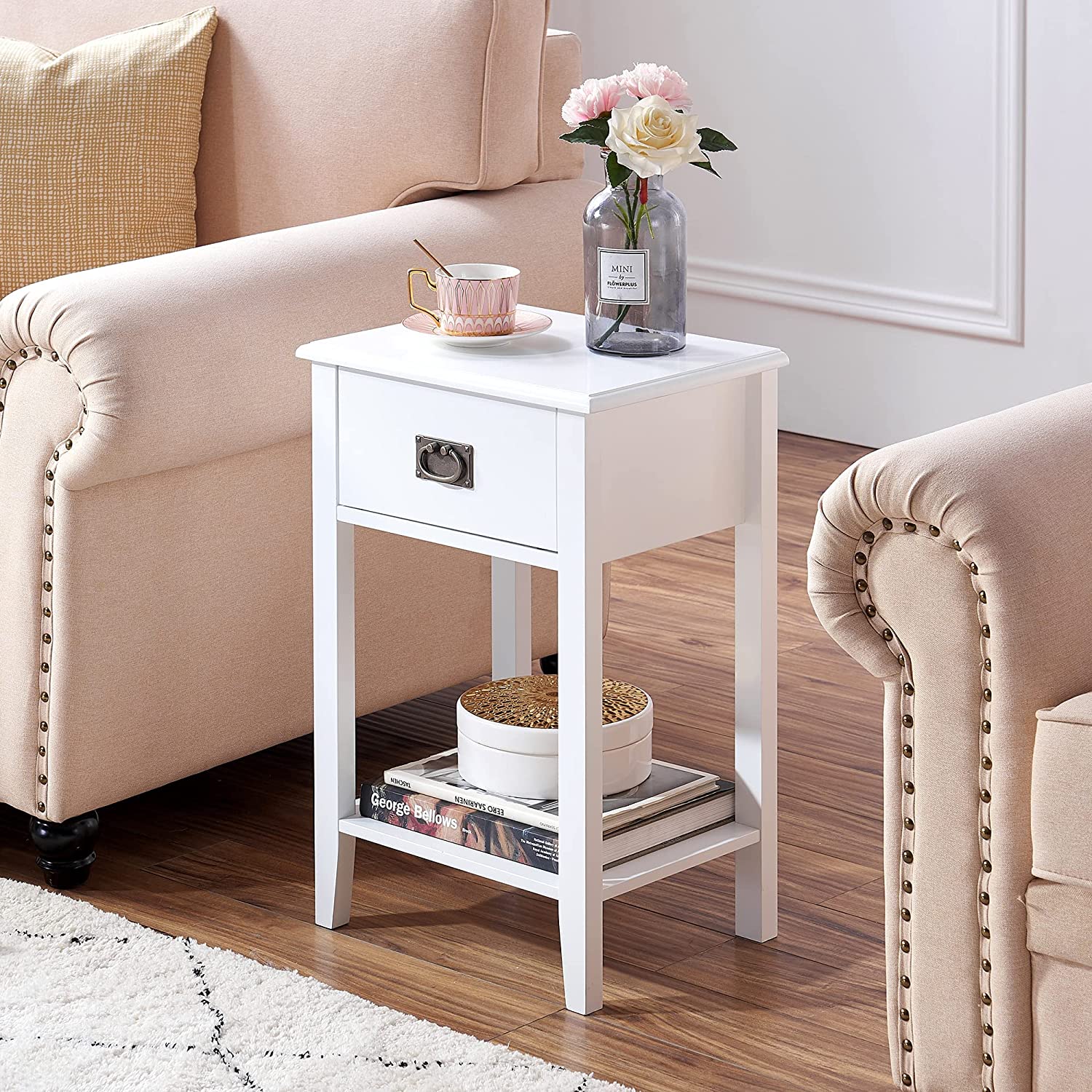 VECELO Modern Nightstands Set of 2, Side End Table with Drawers