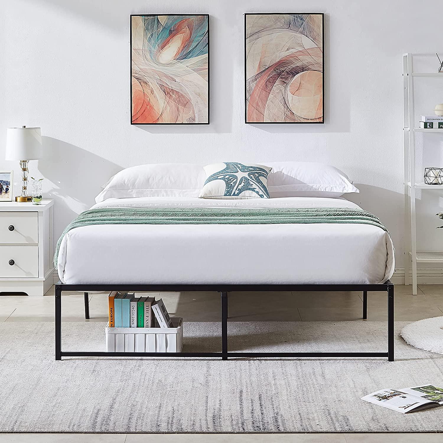 VECELO 14" Black Platform Bed Frame/Mattress Foundation/No Box Spring Needed/Steel Slat Support - VECELO