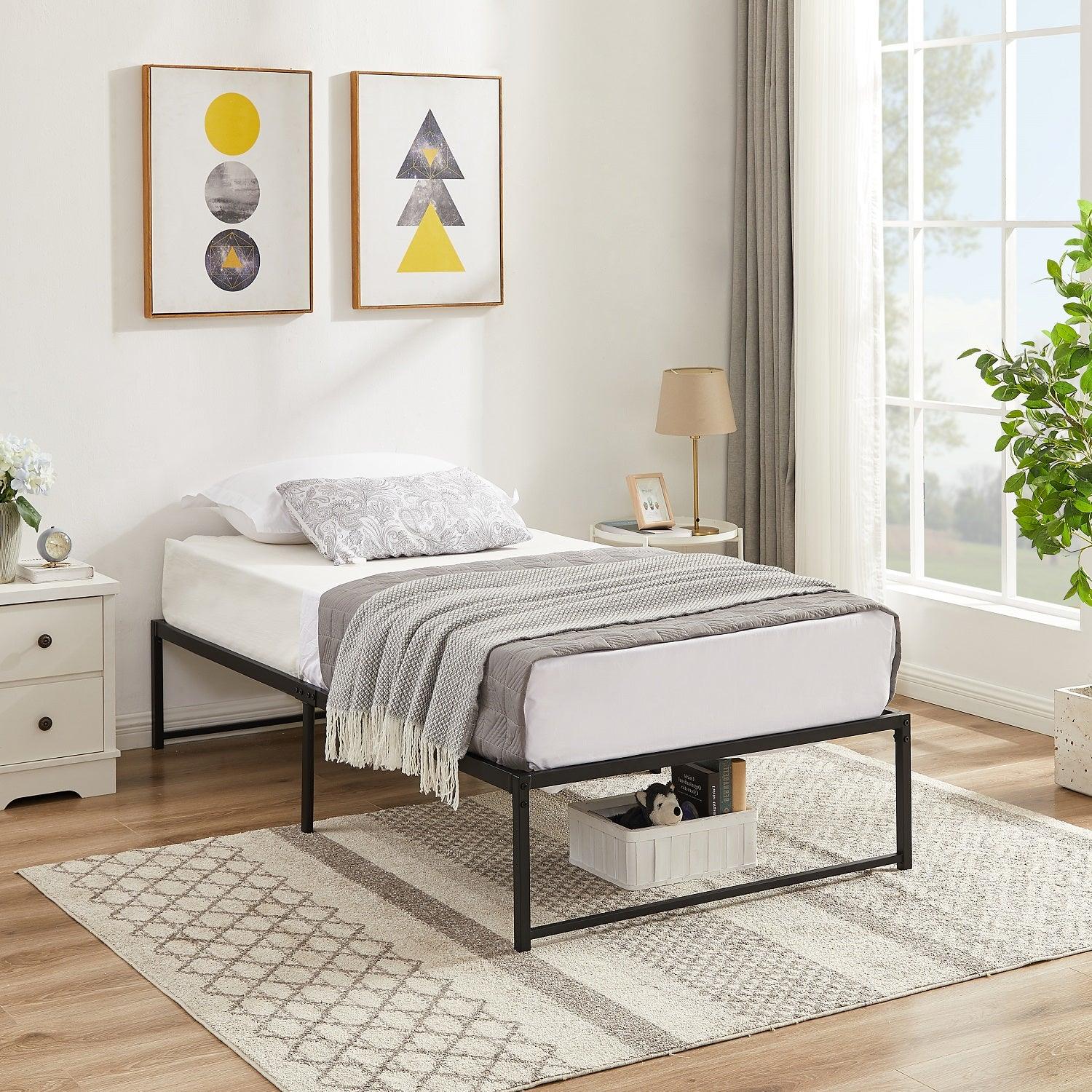 VECELO 14" Black Platform Bed Frame/Mattress Foundation/No Box Spring Needed/Steel Slat Support - VECELO