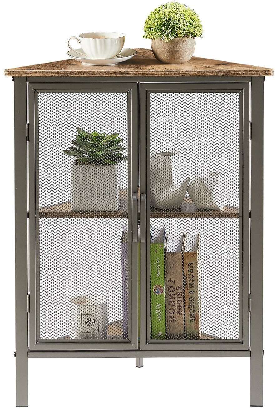 VECELO 3 Tier Corner Cabinet Shelf Display Rack with Grid Doors for Bedroom, Living Room and kitchen