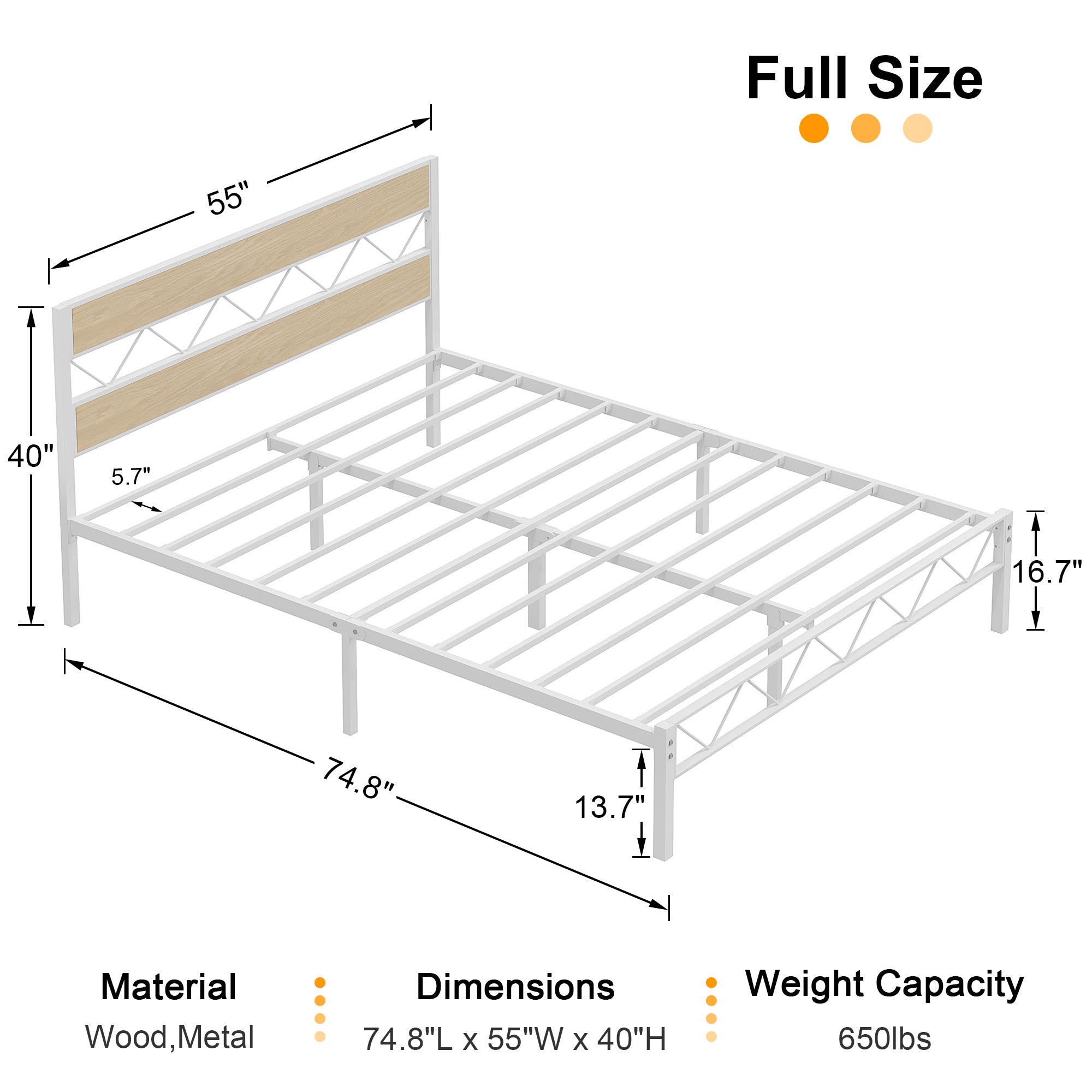 VECELO Metal Platform Bed Frame with Rustic Vintage Wooden Headboard