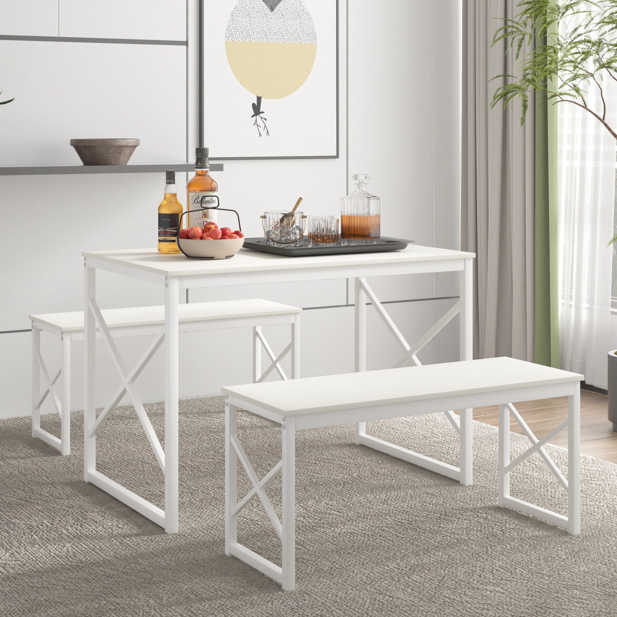 VECELO Kitchen Table with 2 Benches for 4 - VECELO