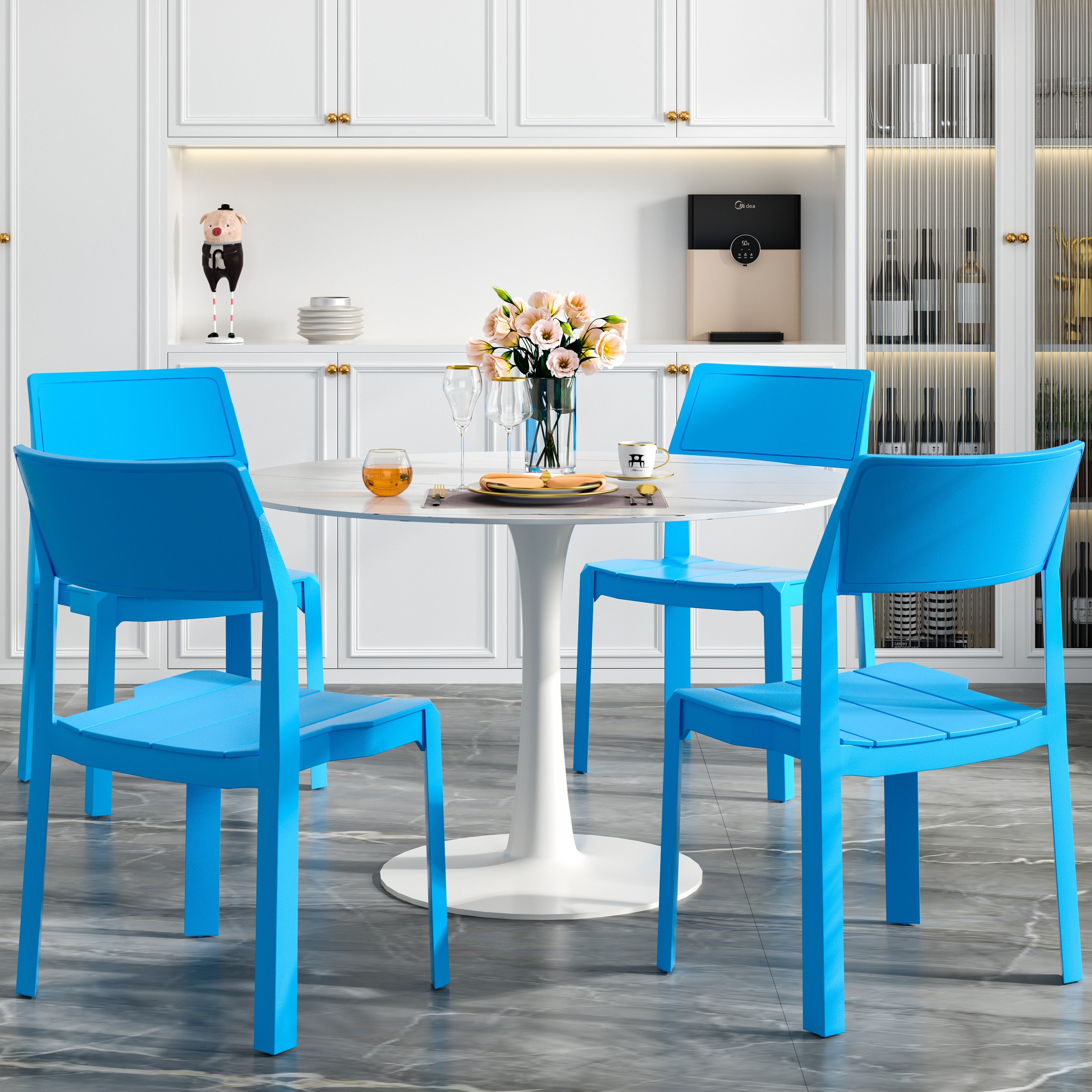 VECELO Dining Chairs Set of 4, Stackable Plastic Kitchen Chairs - VECELO
