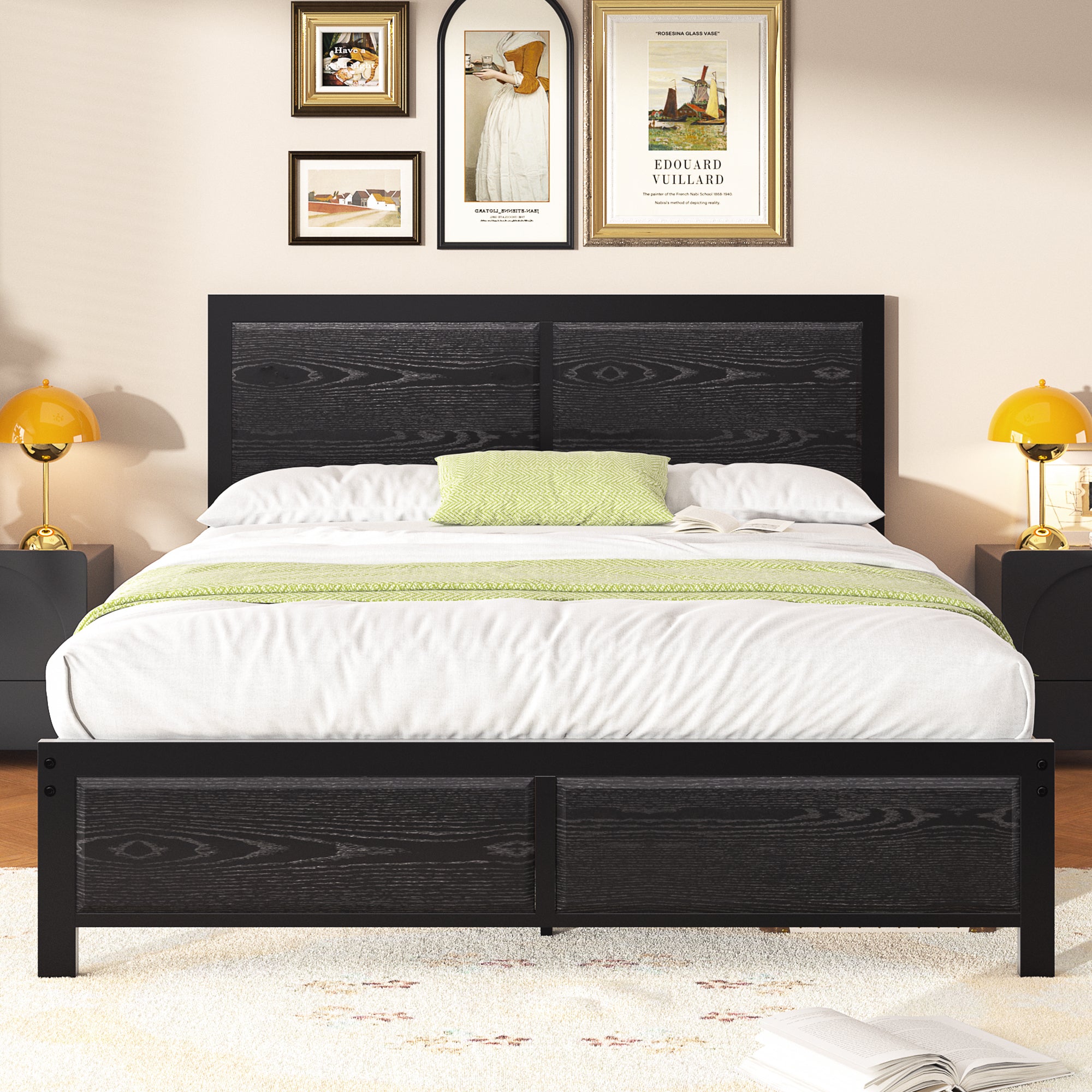 VECELO Platform Bed Frame, Mattress Foundation with Rustic Vintage Wood Headboard