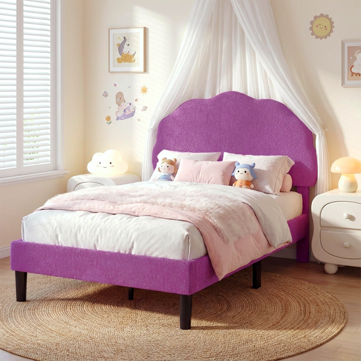 VECELO Twin Size Bed Frame, Upholstered Platform Bedframe with Height Adjustable Plush Fabric Headboard