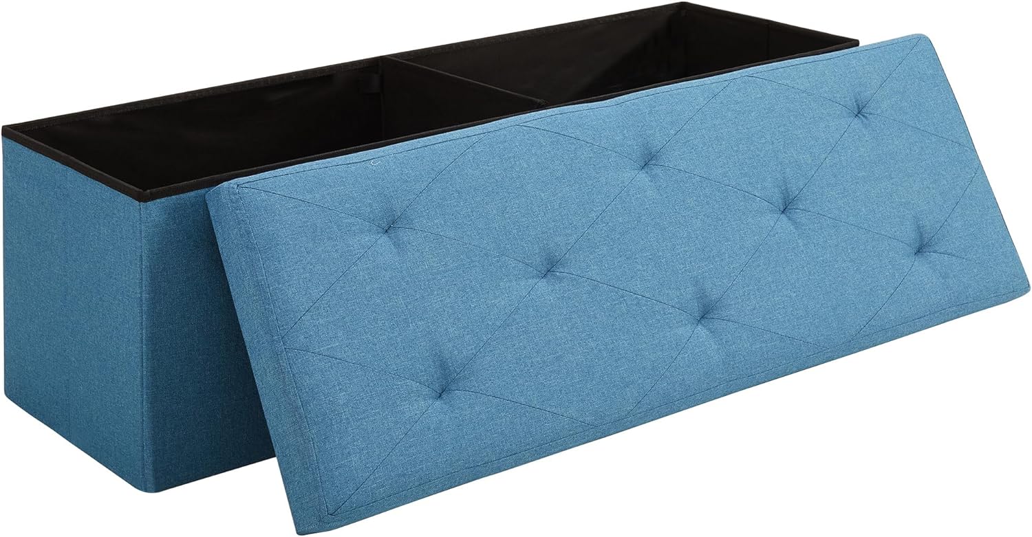 VECELO Folding Storage Ottoman Bench, Storage Chest, Linen Fabric