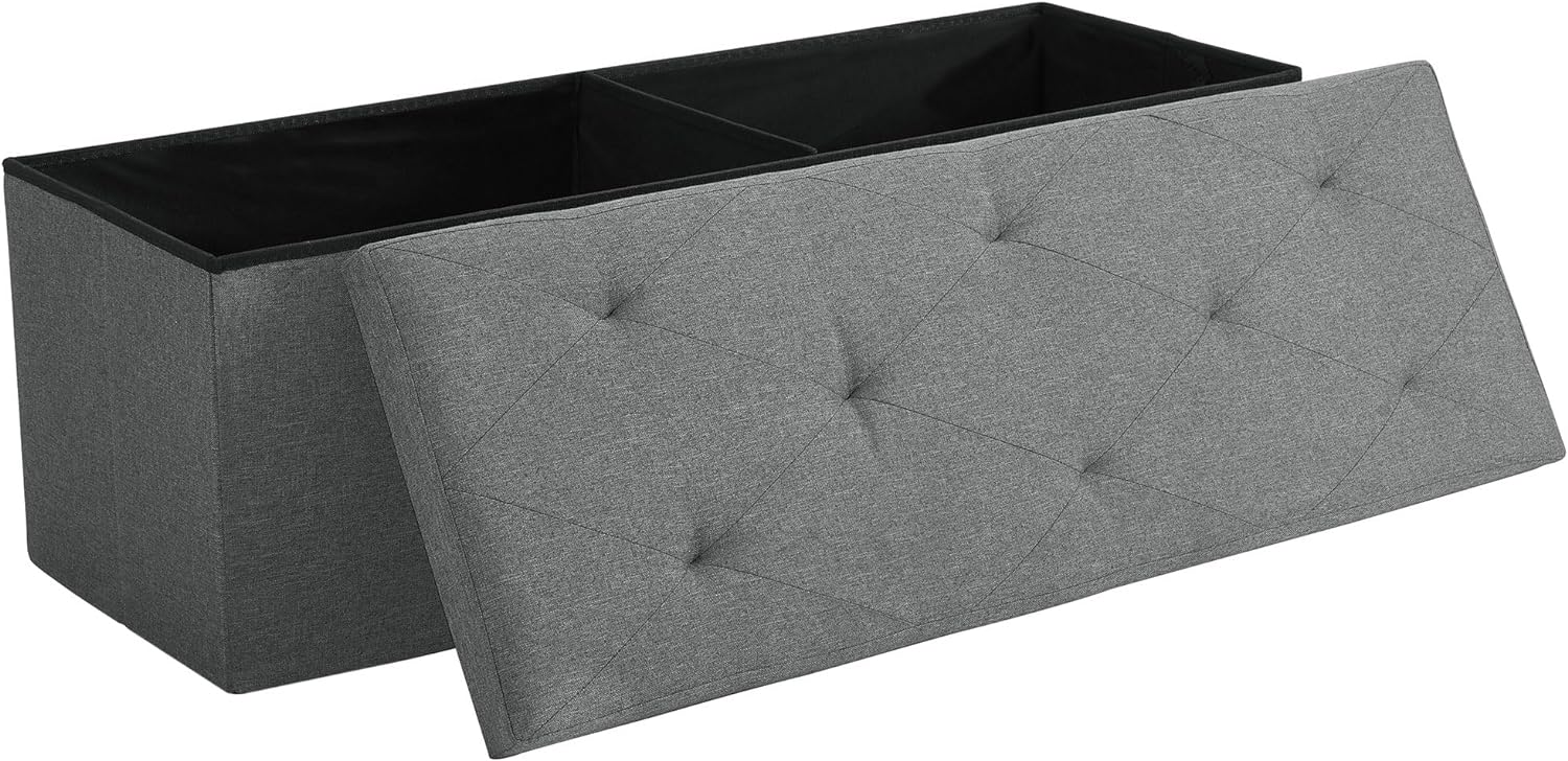 VECELO Folding Storage Ottoman Bench, Storage Chest, Linen Fabric