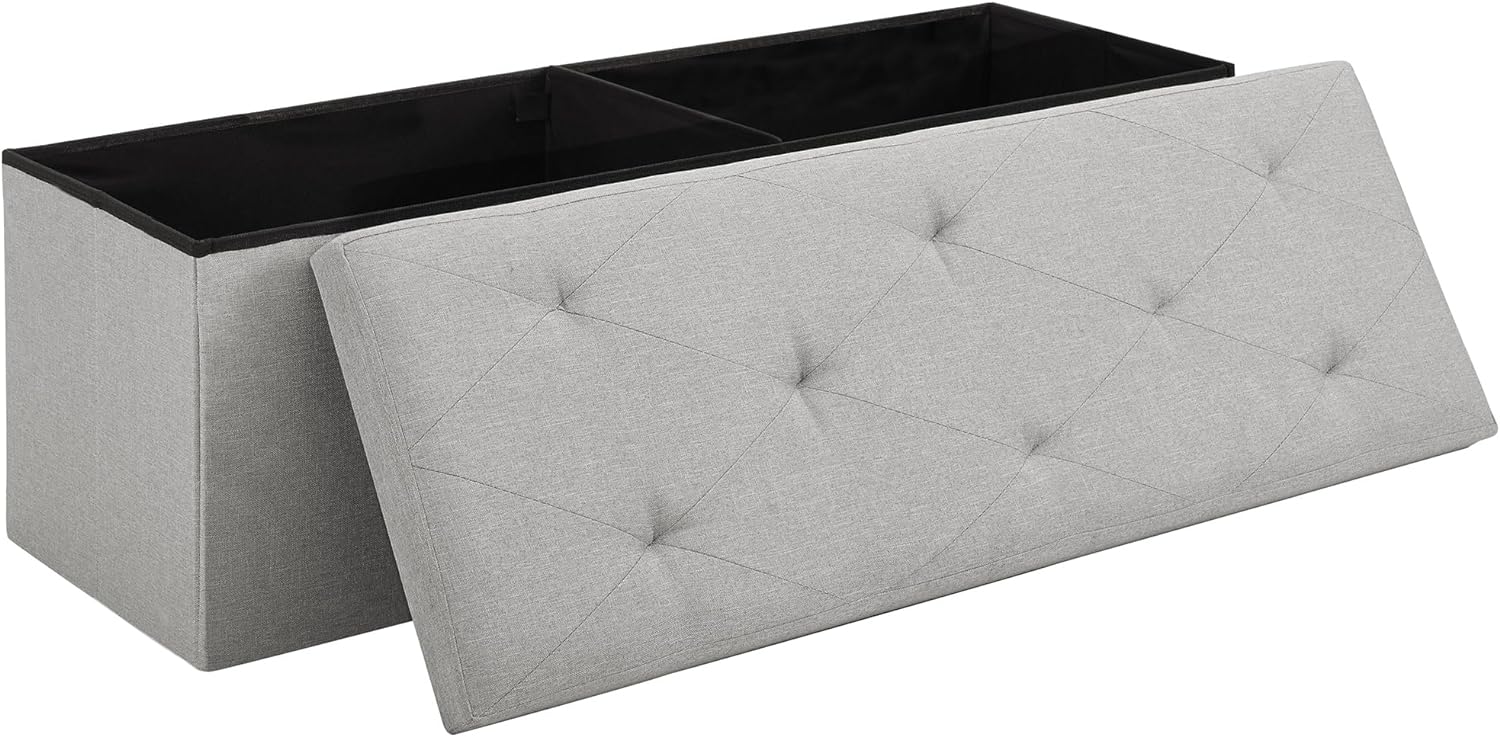 VECELO Folding Storage Ottoman Bench, Storage Chest, Linen Fabric