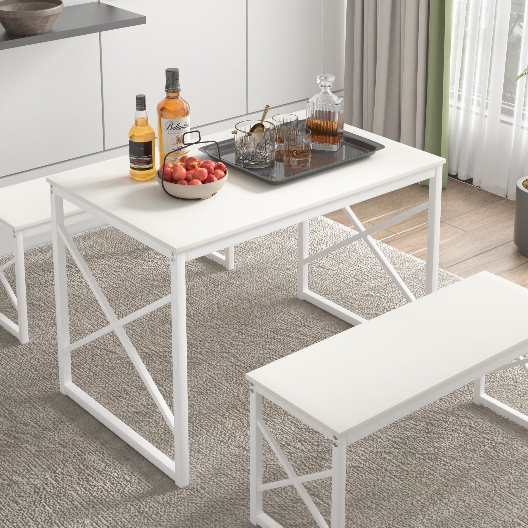 VECELO Kitchen Table with 2 Benches for 4 - VECELO