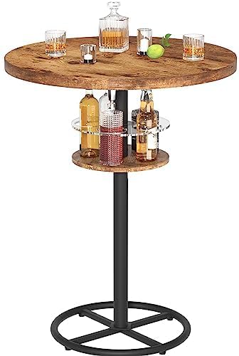 VECELO 3 Piece Bar Table Set, Small 2-Tier Round Pub Table with Barstools
