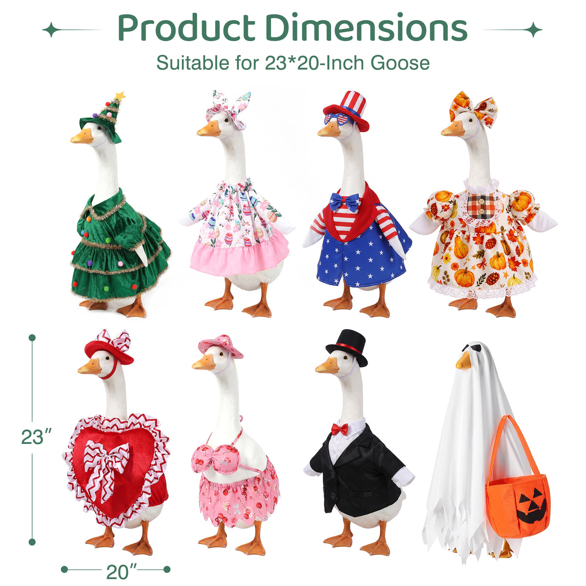 VECELO All Season Holiday Porch Goose Outfits Set of 8 23 inch