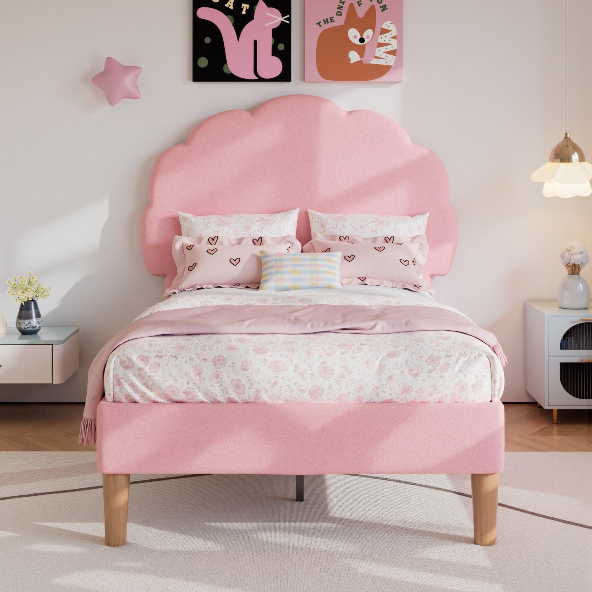 ene 2way ファー BED ピンク VECELO Twin Size Bed Frame, Upholstered Platform Bedframe with Height