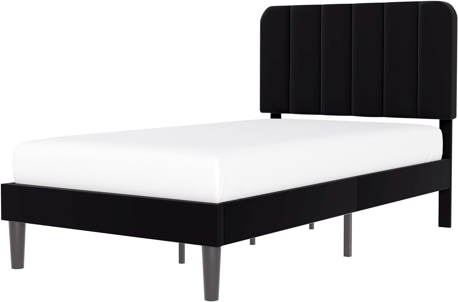 VECELO Twin Size Bed Frame with Adjustable Headboard, Velvet Heavy Duty Platform Beds with Strong Wood Slats Support