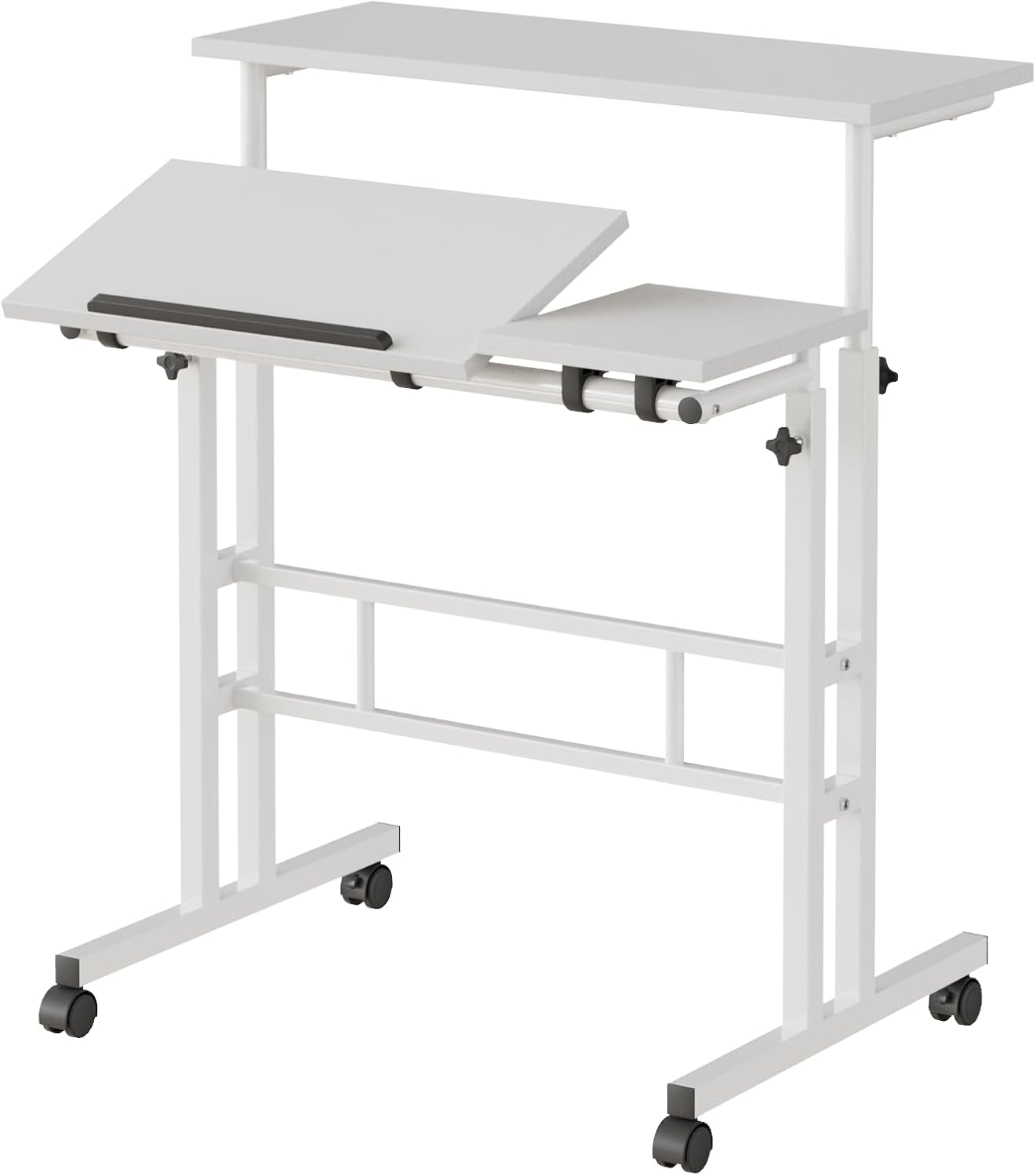 VECELO Mobile Small Standing Desk Adjustable Height, Computer Workstations with Tiltable Tabletop