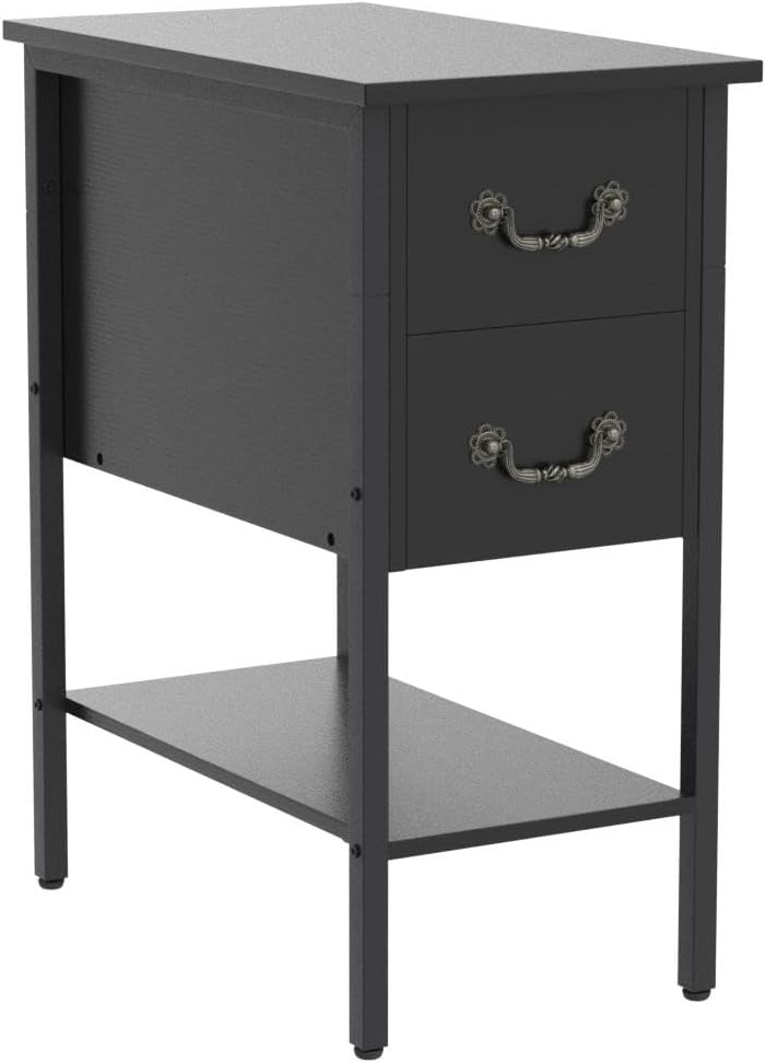 VECELO End Tables,Narrow Nightstands with Charging Station & USB Ports &Drawers