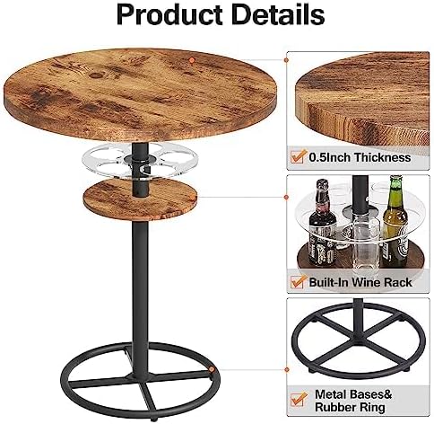 VECELO 3 Piece Bar Table Set, Small 2-Tier Round Pub Table with Barstools