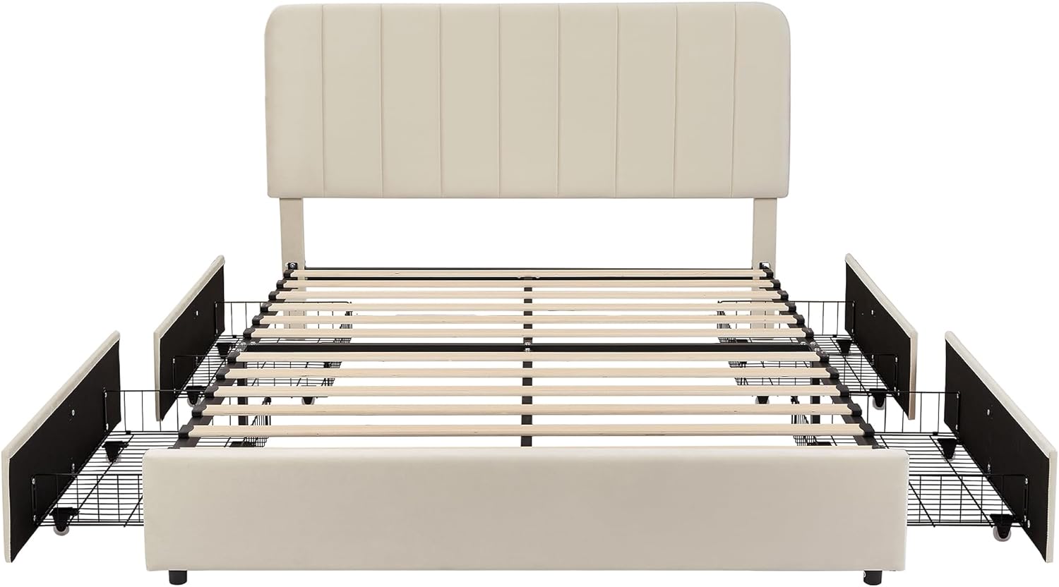 VECELO Upholstered Bed Frame with 4 Drawers and Adjustable Headboard