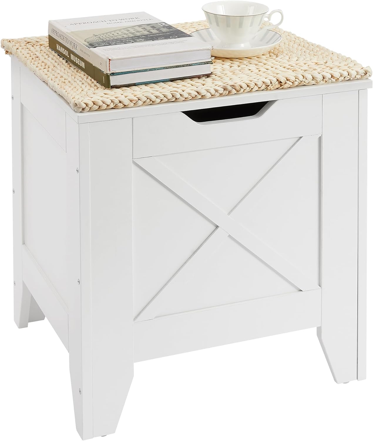 VECELO Storage Shoe Bench Industrial Barn-Door Style Toy Chest Cabinet with Safety Hinges Knotcushion