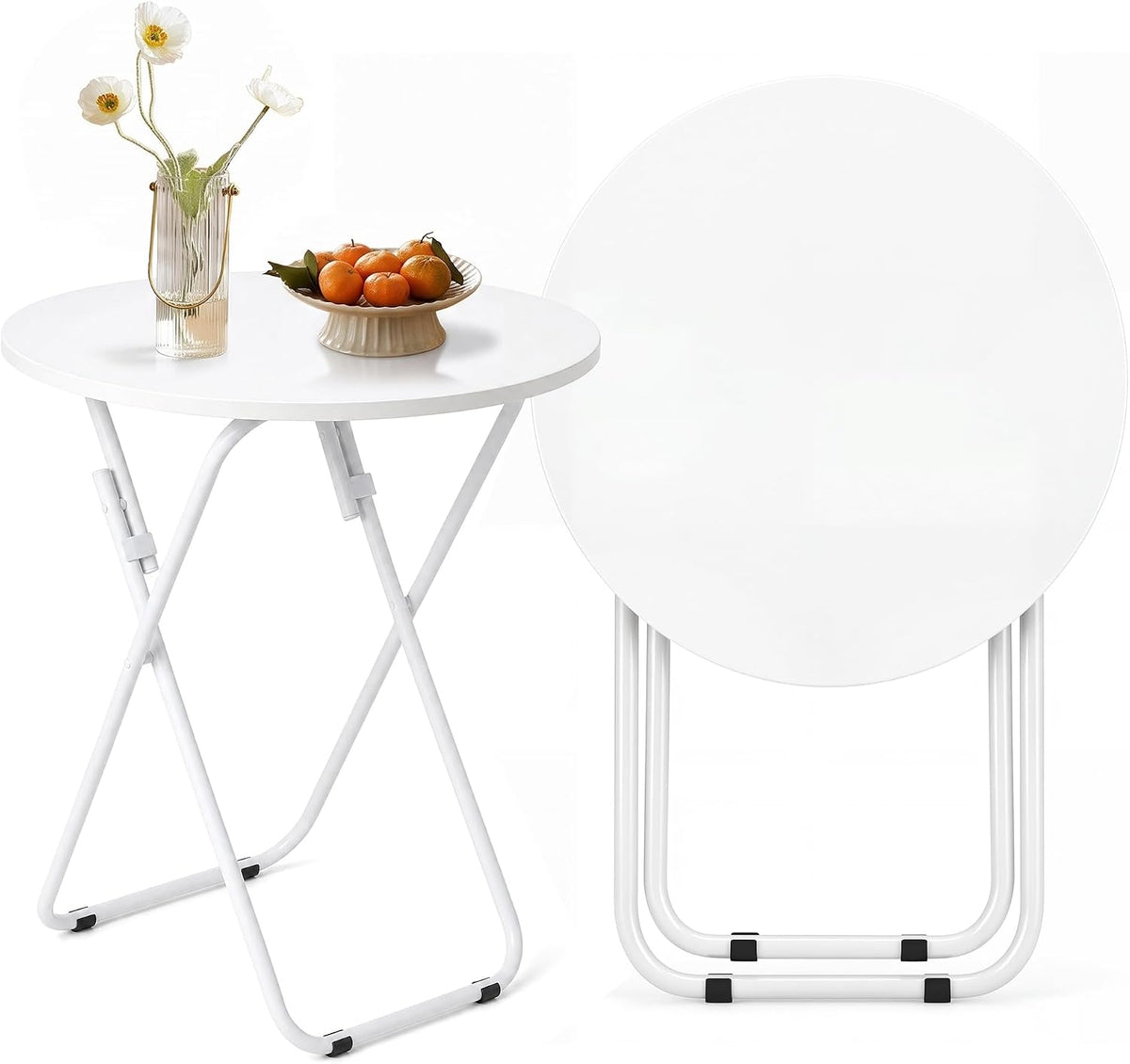 VECELO Folding Round Table, Patio Outdoor Dining Table, Wood Top Metal Frame No Assembly Required