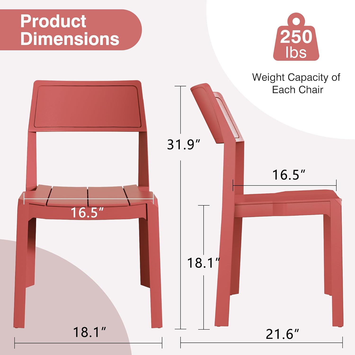 VECELO Dining Chairs Set of 4, Stackable Plastic Kitchen Chairs