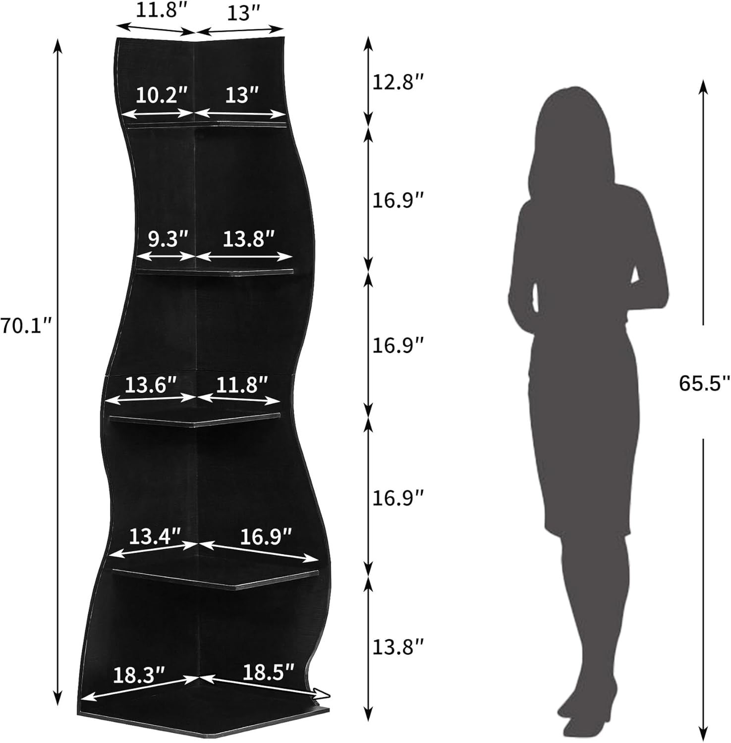 VECELO Wavy Corner Shelf, Decorative 5-Tier Storage Bookshelf