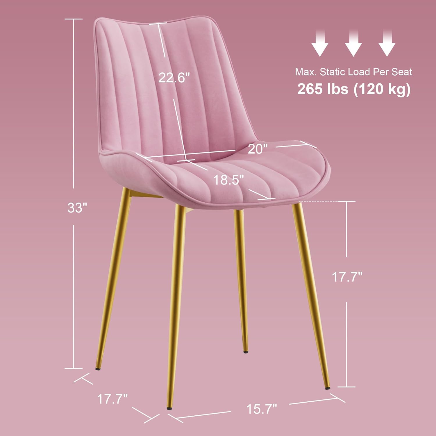 VECELO Dining Chairs Set of 2, Velvet Fabric & Metal Frame