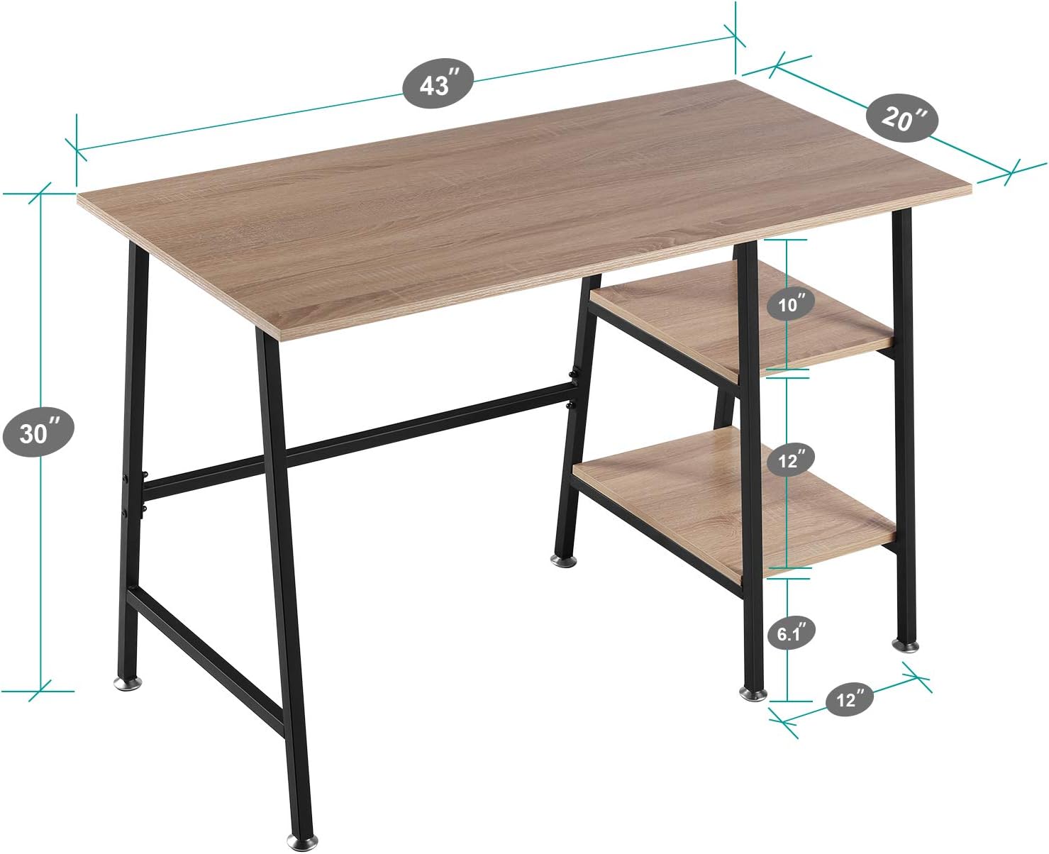 VECELO Computer Writing Desk with 2 Tier Storage Shelves, Modern Simple Student Study Table