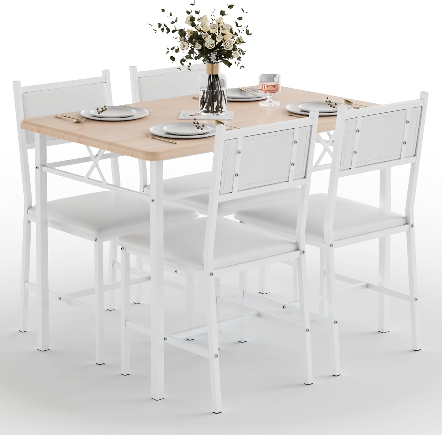 VECELO Dining Table Set for 4 with Chairs