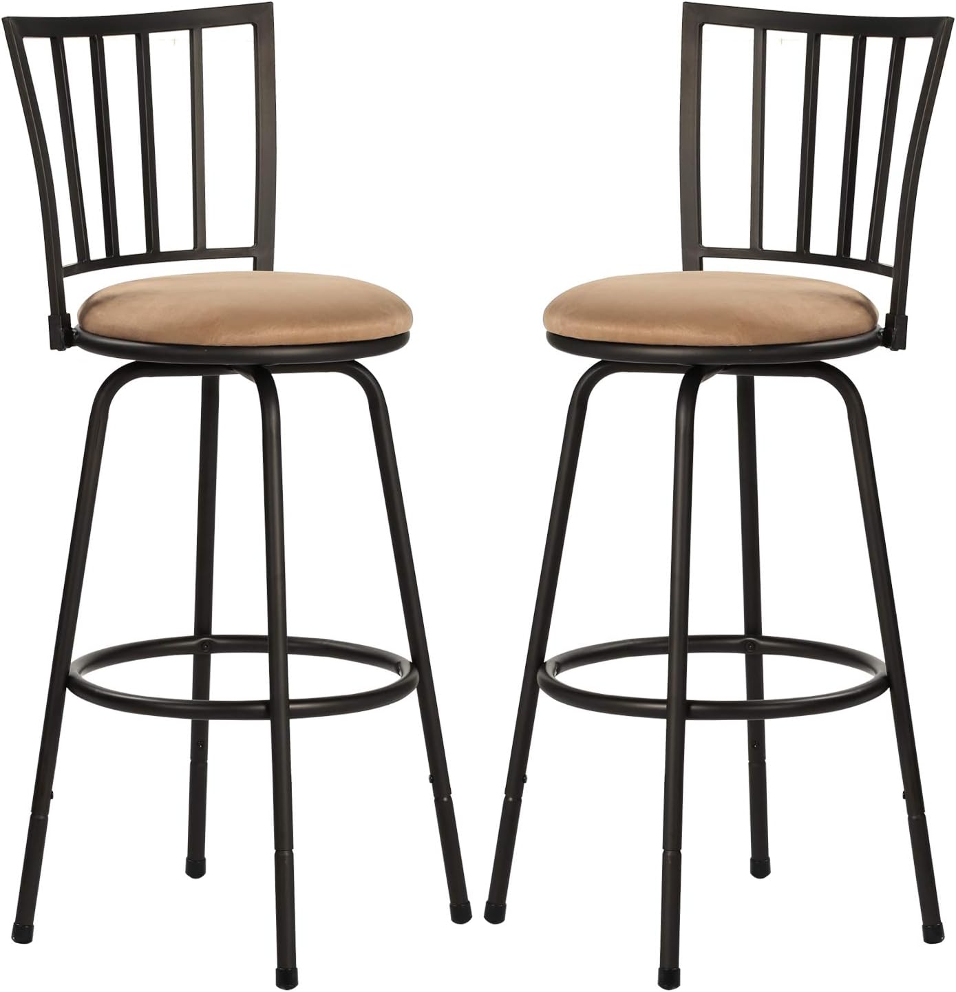 VECELO 41.5" Adjustable Bar Stools with 360 Degree Swivel Seat Top Set of 2