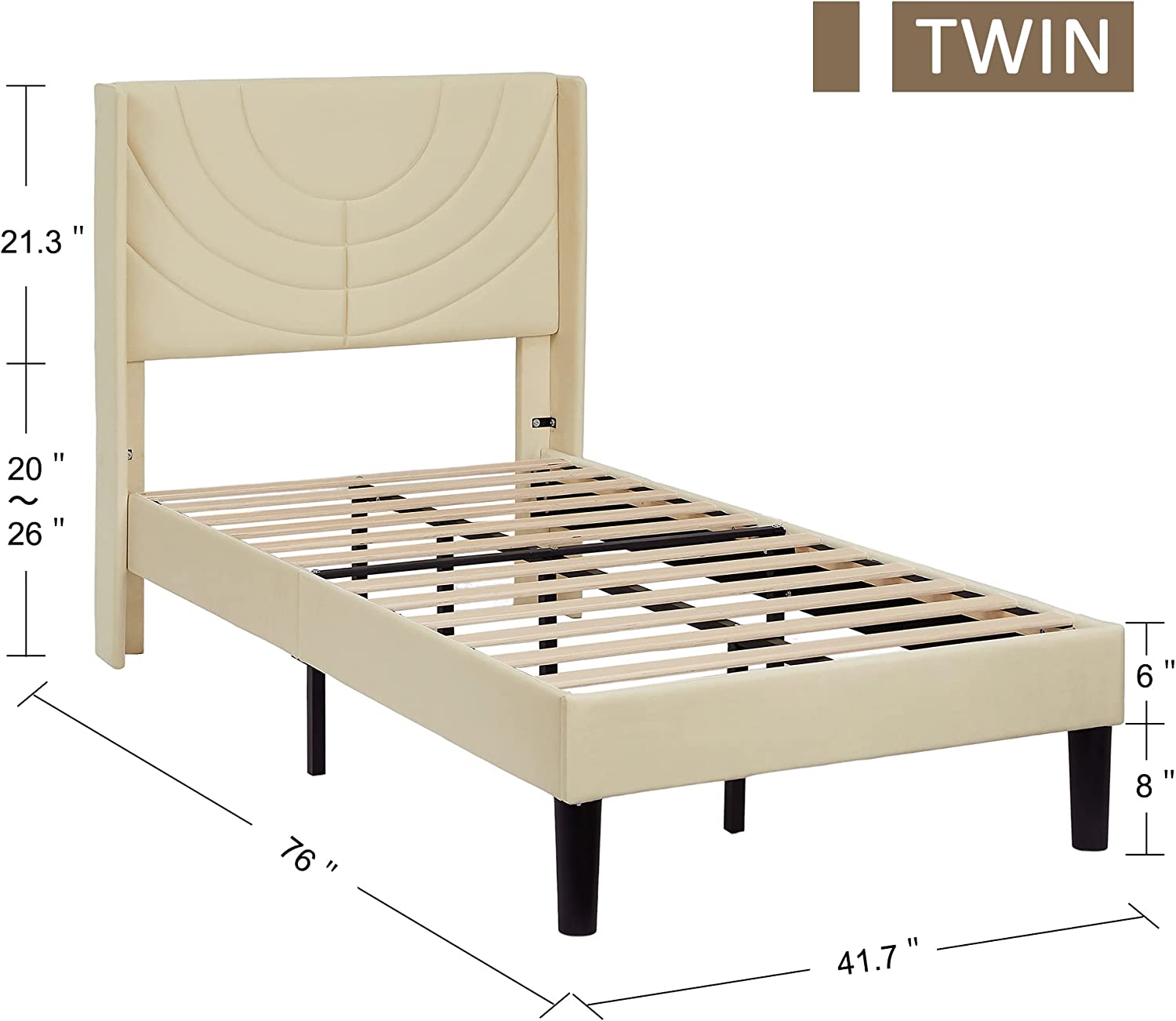 VECELO Upholstered Platform Bed Frame with Adjustable Fabric Headboard